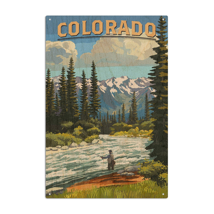 Colorado, Angler & River Rapids, Lantern Press Artwork, Wood Signs and Postcards Wood Lantern Press 6x9 Wood Sign 