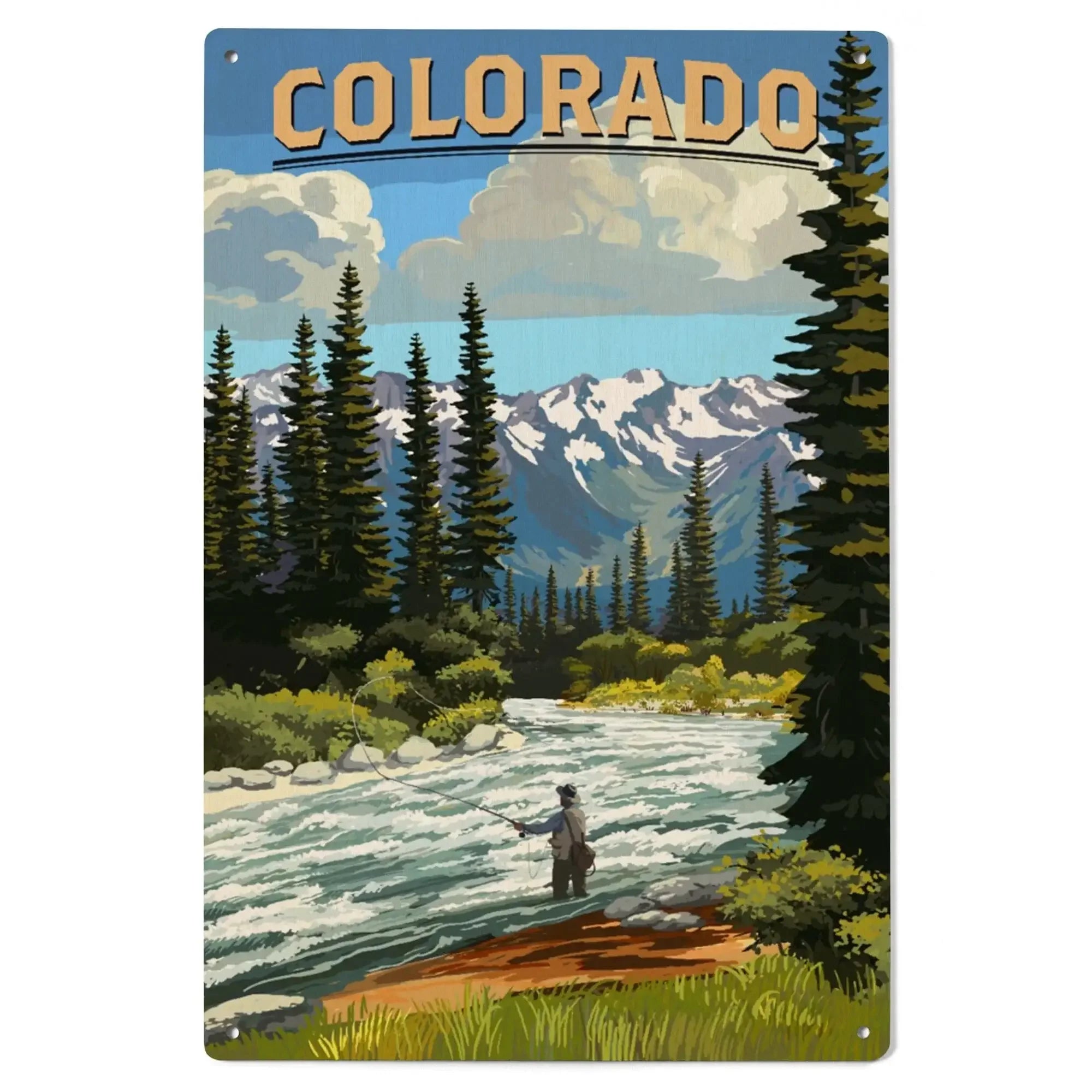 Colorado, Angler & River Rapids, Lantern Press Artwork wood signs