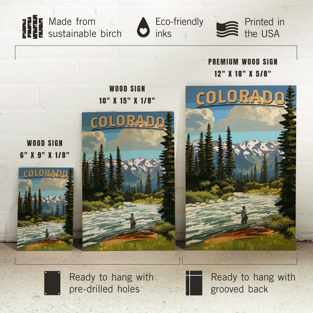 Colorado, Angler & River Rapids, Lantern Press Artwork, Wood Signs and Postcards Wood Lantern Press 