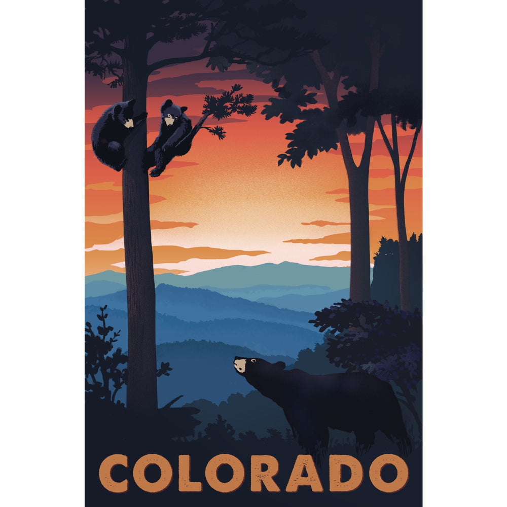 Colorado, Bear Family At Sunset, Lantern Press Artwork, Stretched Canvas Canvas Lantern Press 