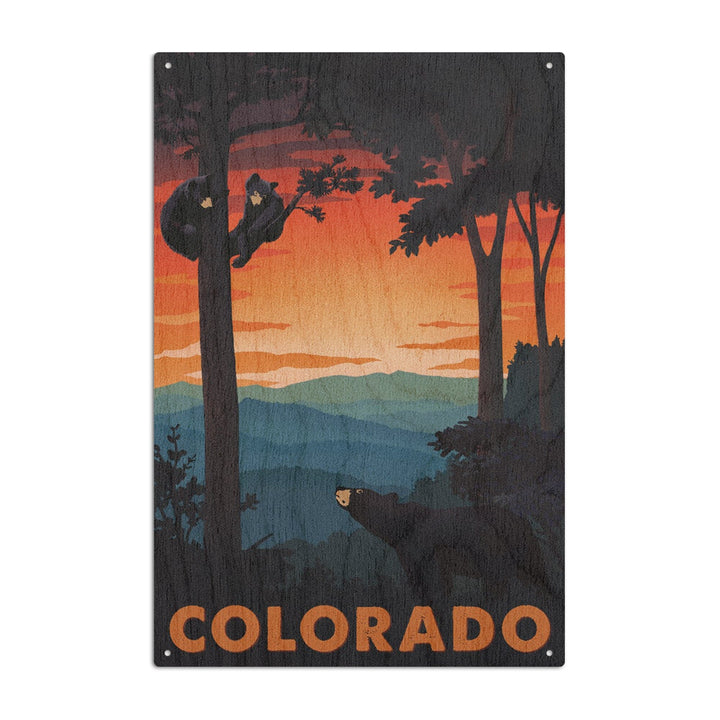 Colorado, Bear Family At Sunset, Lantern Press Artwork, Wood Signs and Postcards Wood Lantern Press 10 x 15 Wood Sign 