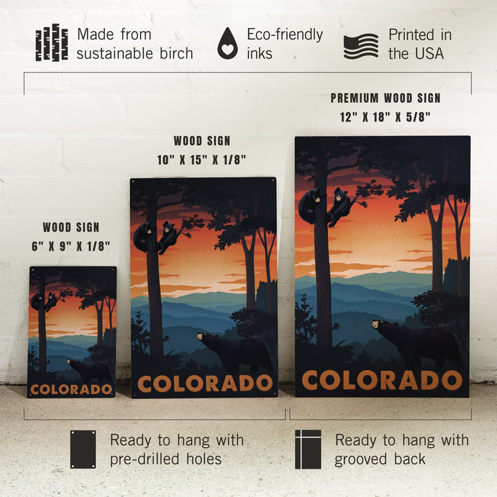 Colorado, Bear Family At Sunset, Lantern Press Artwork, Wood Signs and Postcards Wood Lantern Press 