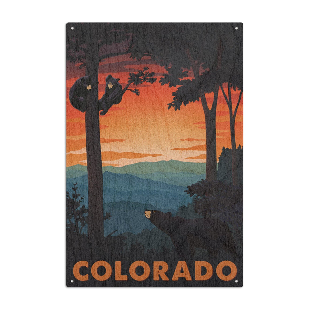 Colorado, Bear Family At Sunset, Lantern Press Artwork, Wood Signs and Postcards Wood Lantern Press 6x9 Wood Sign 