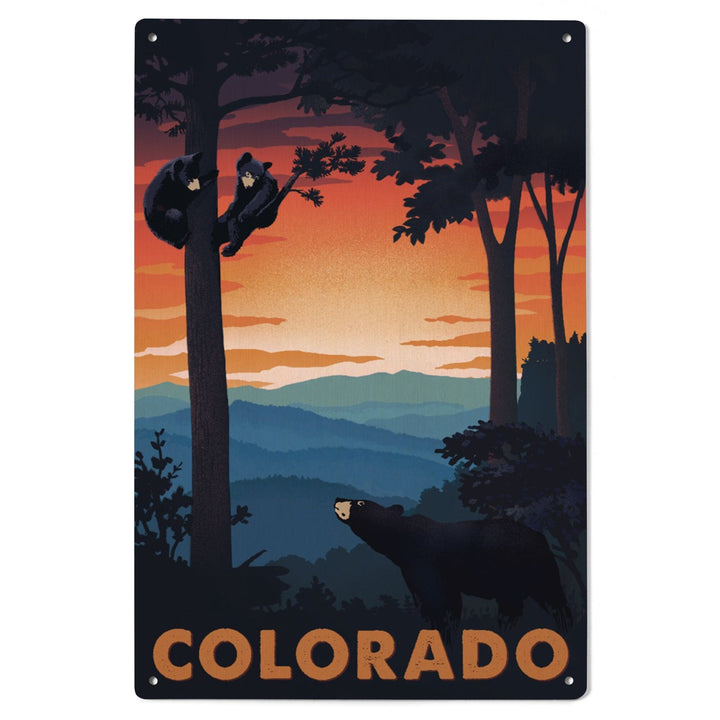 Colorado, Bear Family At Sunset, Lantern Press Artwork, Wood Signs and Postcards Wood Lantern Press 