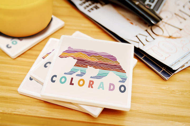 Colorado, Bear, Wander More Collection, Lantern Press Artwork, Coaster Set Coasters Lantern Press 