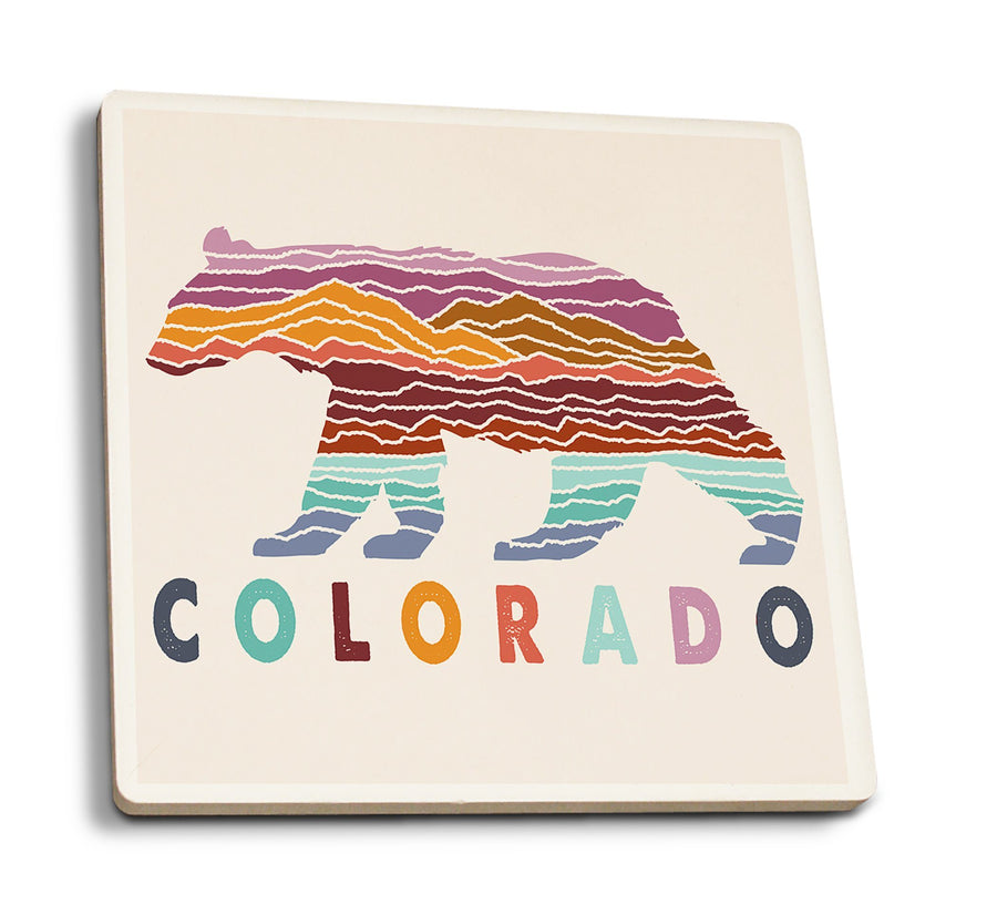 Colorado, Bear, Wander More Collection, Lantern Press Artwork, Coaster Set Coasters Lantern Press 