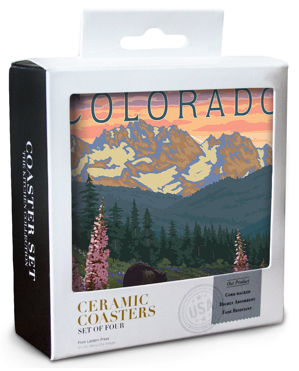 Colorado, Bears & Spring Flowers, Lantern Press Artwork, Coaster Set Coasters Lantern Press 