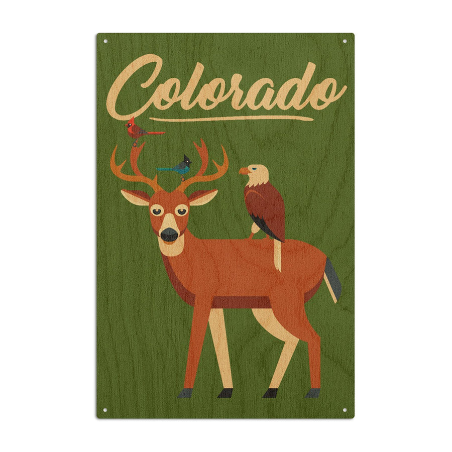 Colorado, Deer & Birds, Geometric, Contour, Lantern Press Artwork, Wood Signs and Postcards Wood Lantern Press 