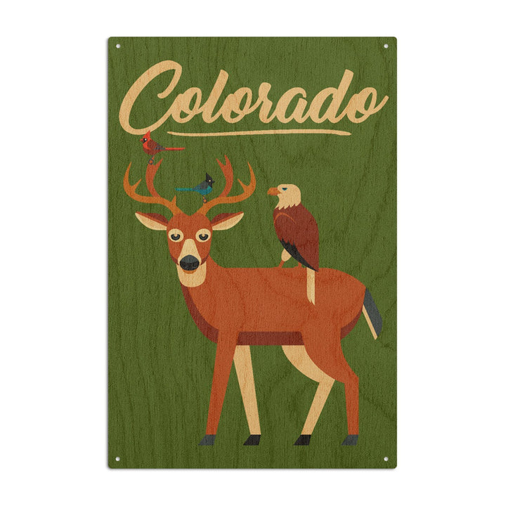 Colorado, Deer & Birds, Geometric, Contour, Lantern Press Artwork, Wood Signs and Postcards Wood Lantern Press 6x9 Wood Sign 