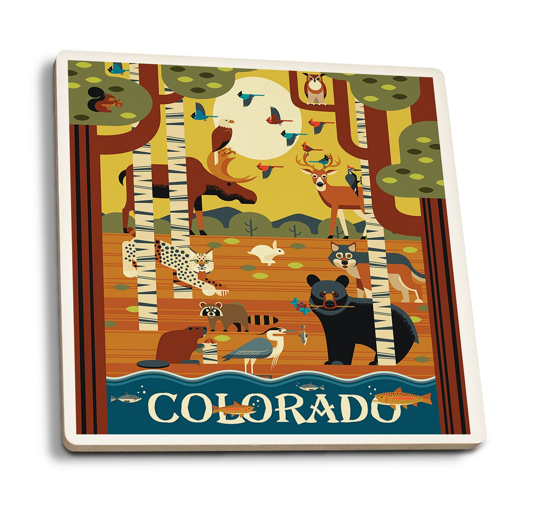 Colorado, Forest Animals, Geometric, Lantern Press Artwork, Coaster Set Coasters Lantern Press 