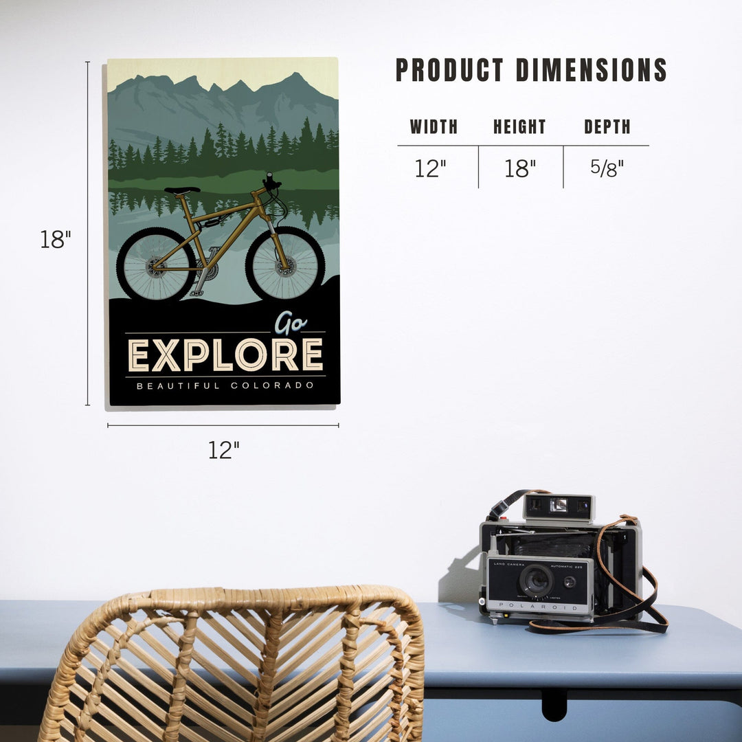 Colorado, Go Explore, Bike, Lantern Press Artwork, Wood Signs and Postcards Wood Lantern Press 