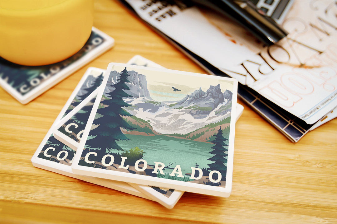 Colorado, Lake, Lithograph, Lantern Press Artwork, Coaster Set Coasters Lantern Press 