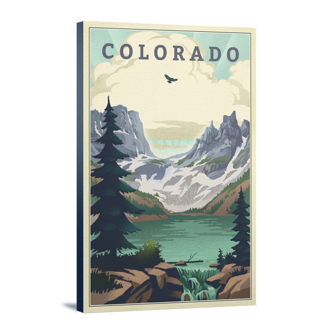 Colorado, Lake, Lithograph, Lantern Press Artwork, Stretched Canvas Canvas Lantern Press 