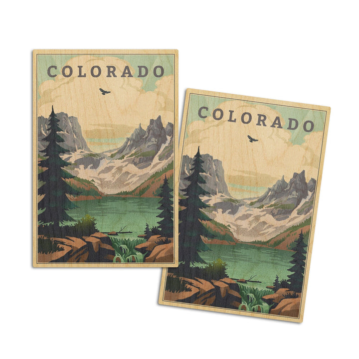 Colorado, Lake, Lithograph, Lantern Press Artwork, Wood Signs and Postcards Wood Lantern Press 4x6 Wood Postcard Set 