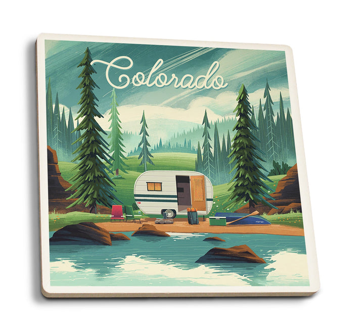 Colorado, Outdoor Activity, At Home Anywhere, Camper in Evergreens Coasters Lantern Press 
