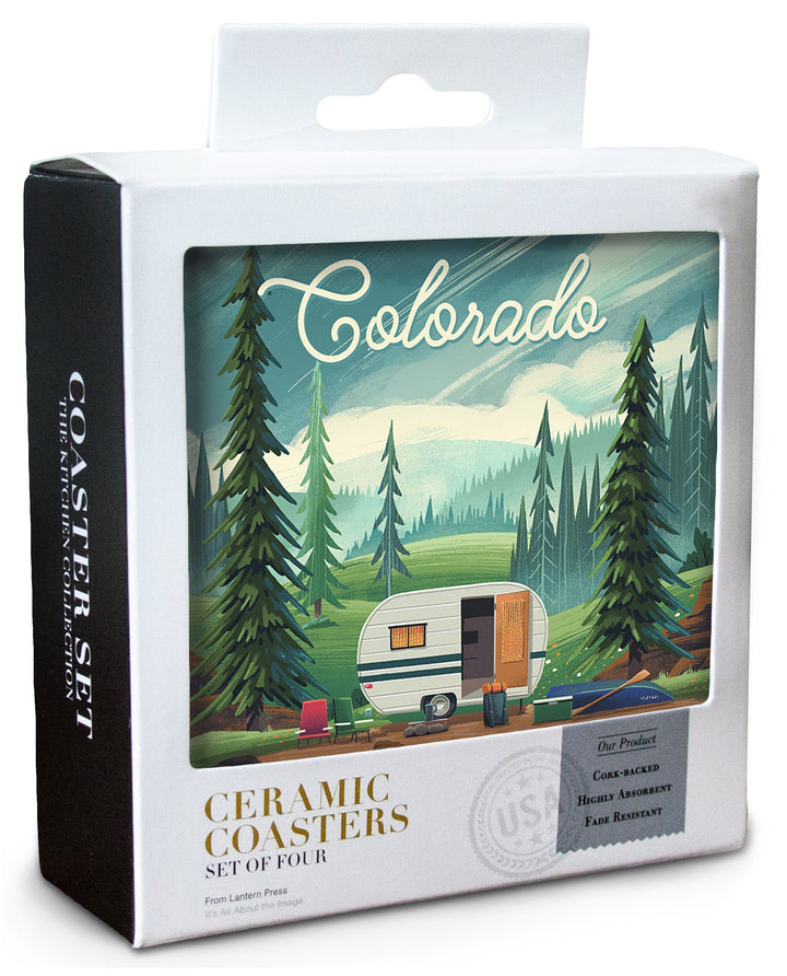 Colorado, Outdoor Activity, At Home Anywhere, Camper in Evergreens Coasters Lantern Press 