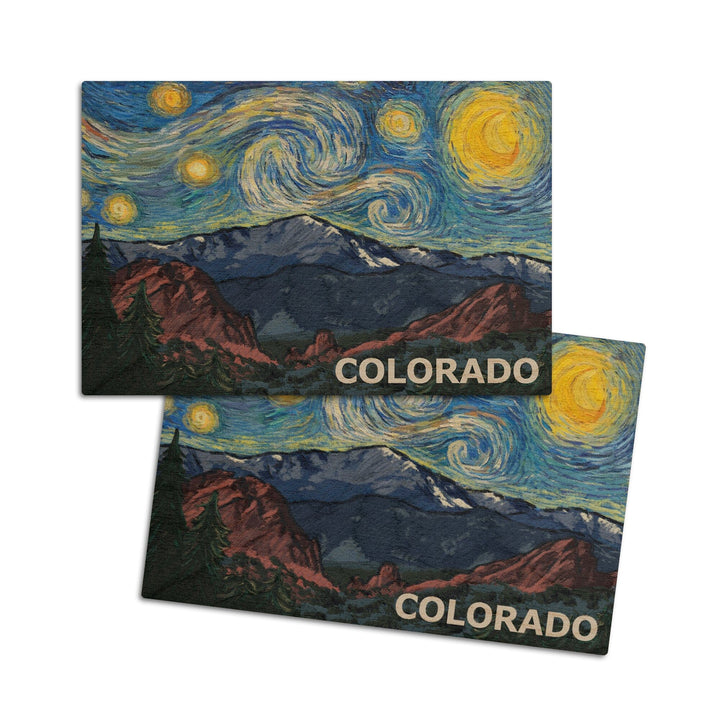 Colorado, Pikes Peak, Starry Night, Lantern Press Artwork, Wood Signs and Postcards Wood Lantern Press 4x6 Wood Postcard Set 