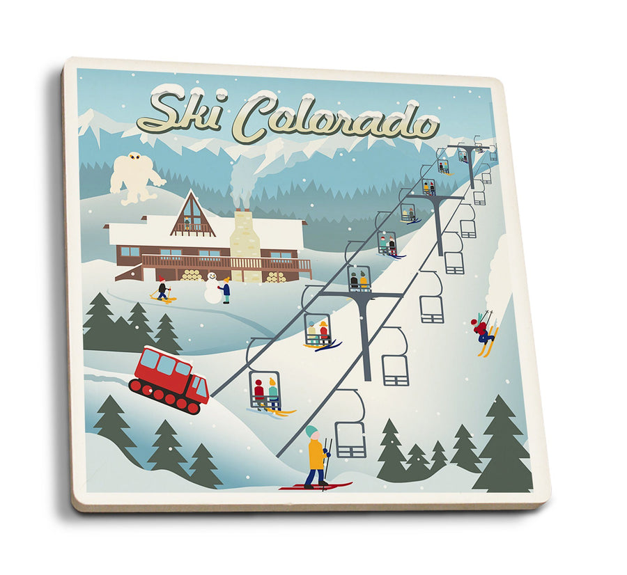 Colorado, Retro Ski Resort, Lantern Press Artwork, Coaster Set Coasters Lantern Press 