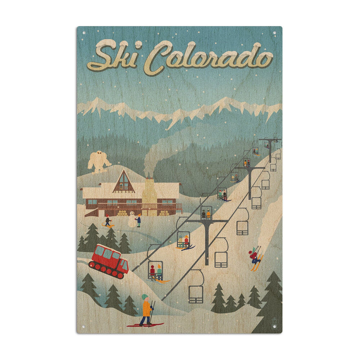 Colorado, Retro Ski Resort, Lantern Press Artwork, Wood Signs and Postcards Wood Lantern Press 10 x 15 Wood Sign 