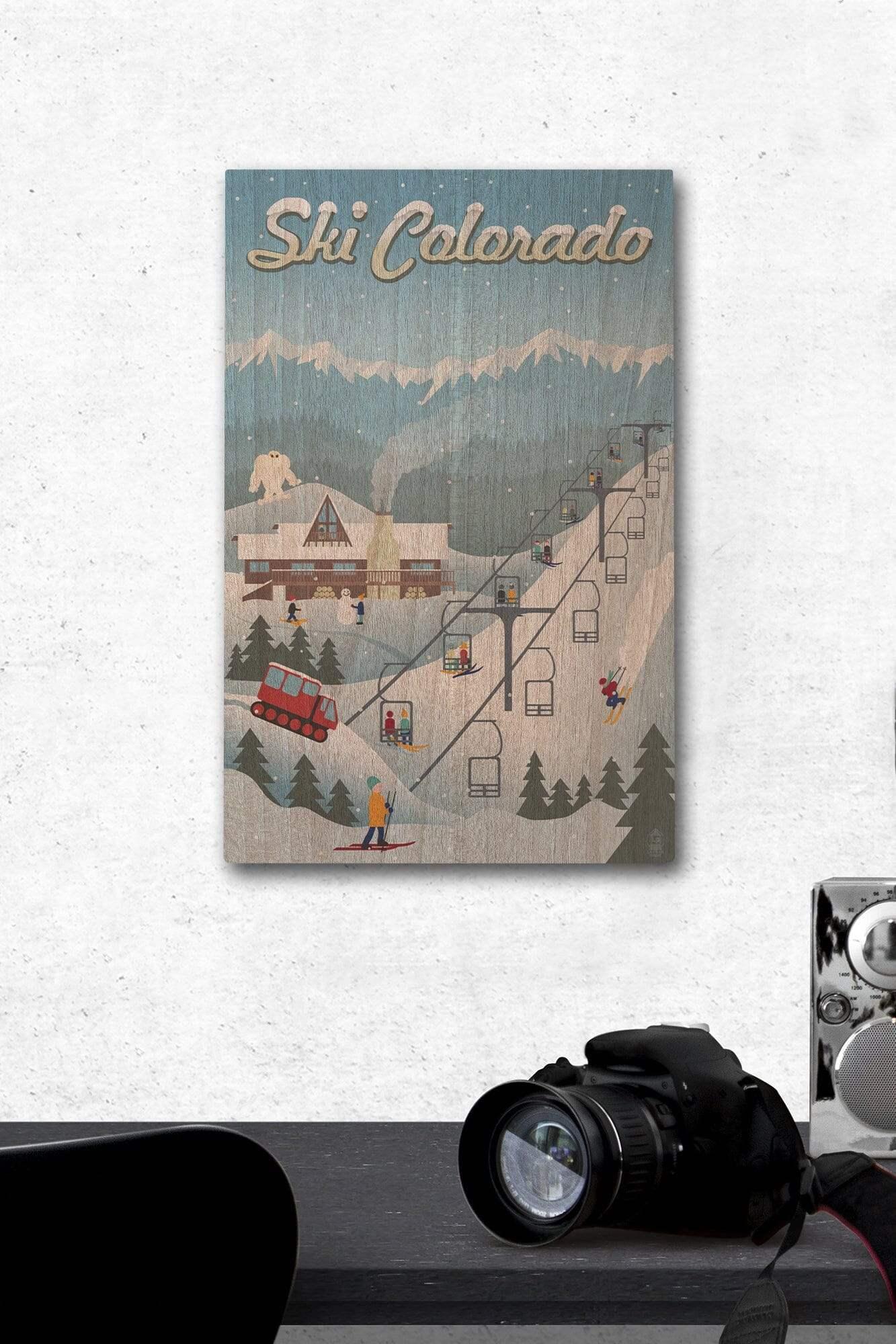 Colorado, Retro Ski Resort, Lantern Press Artwork wood signs and