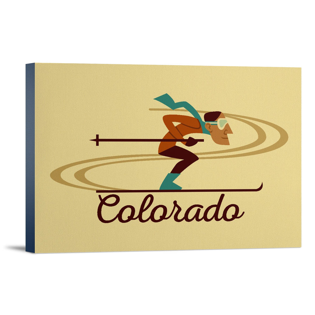 Colorado, Skiing Geometric, Lantern Press Artwork, Stretched Canvas Canvas Lantern Press 12x18 Stretched Canvas 