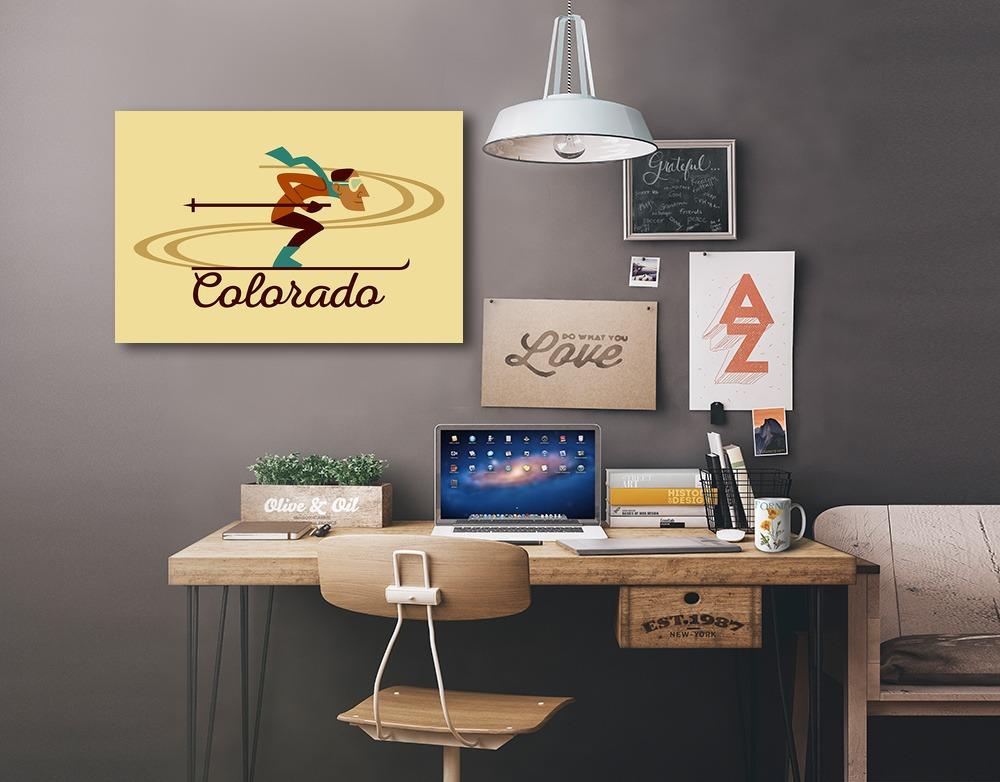 Colorado, Skiing Geometric, Lantern Press Artwork, Stretched Canvas Canvas Lantern Press 