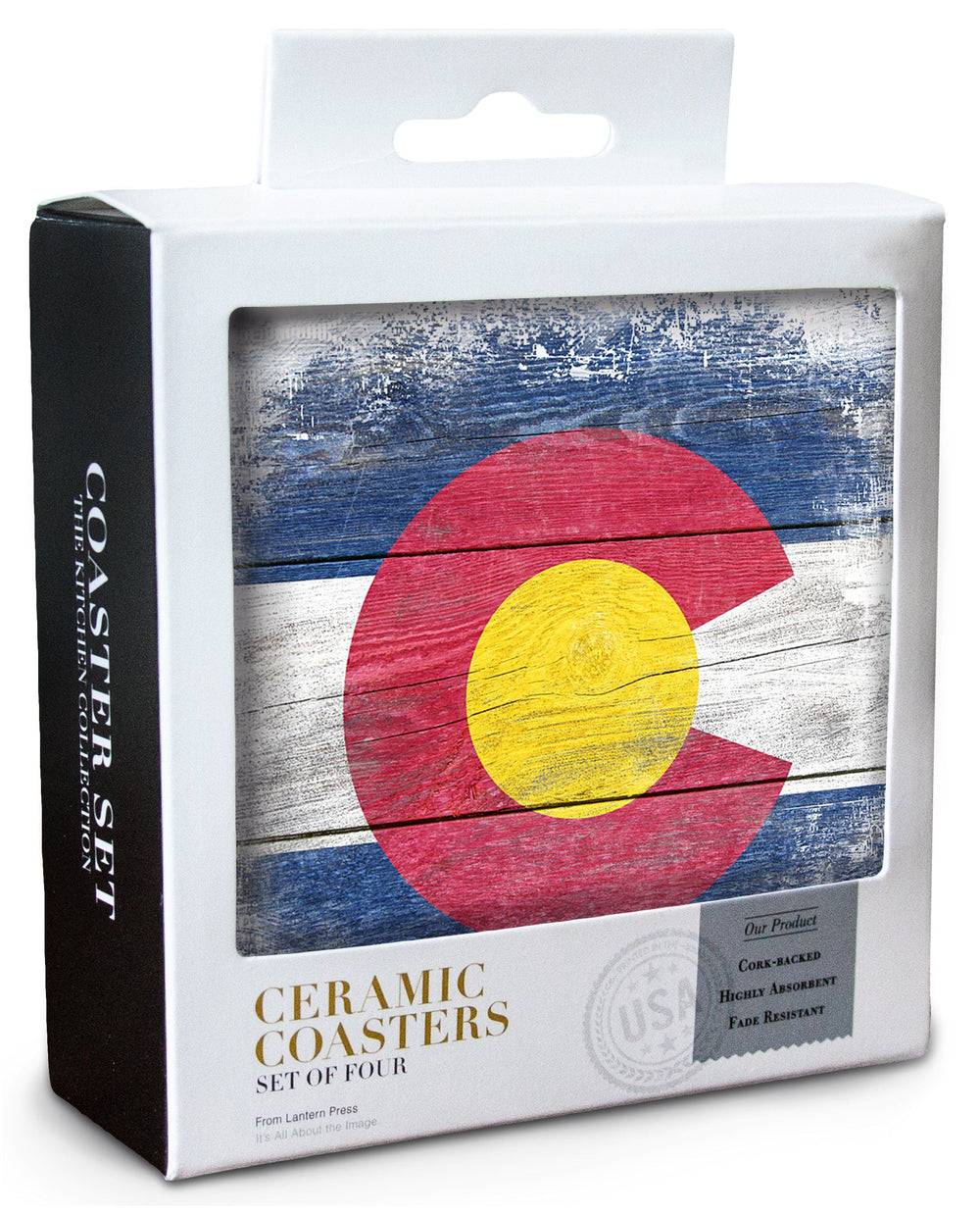 Colorado, State Flag, Rustic, Contour, Lantern Press Artwork, Coaster Set Coasters Lantern Press 