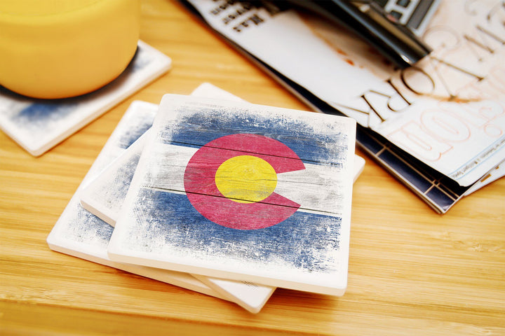 Colorado, State Flag, Rustic, Contour, Lantern Press Artwork, Coaster Set Coasters Lantern Press 