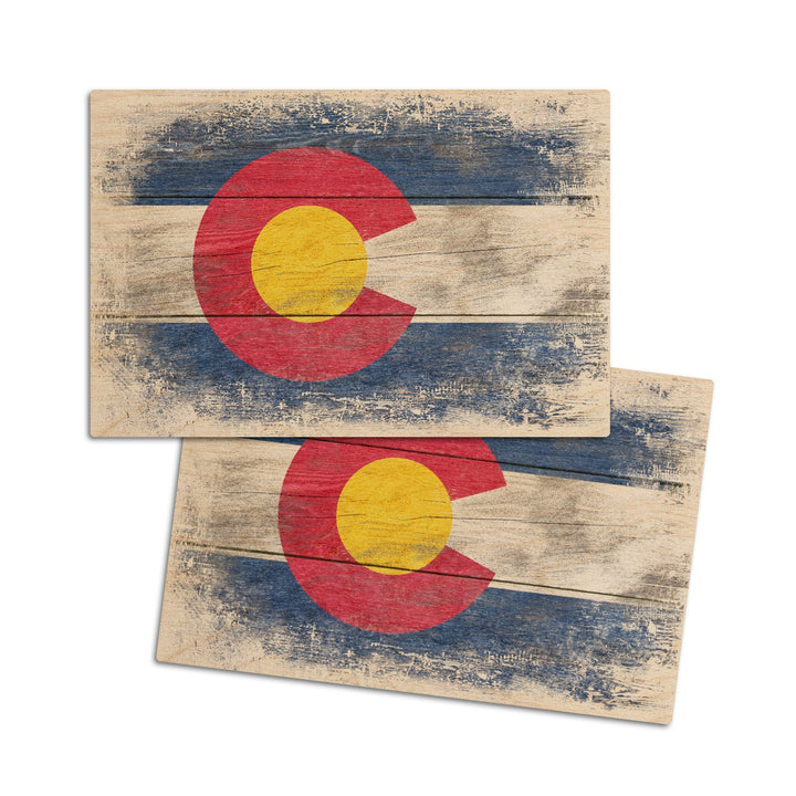 Colorado, State Flag, Rustic, Contour, Lantern Press Artwork, Wood Signs and Postcards Wood Lantern Press 4x6 Wood Postcard Set 