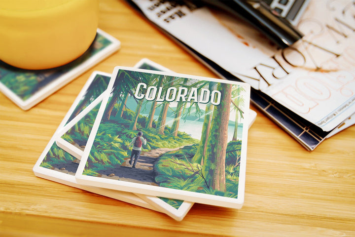 Colorado, Walk in the Woods, Day Hike Coasters Lantern Press 