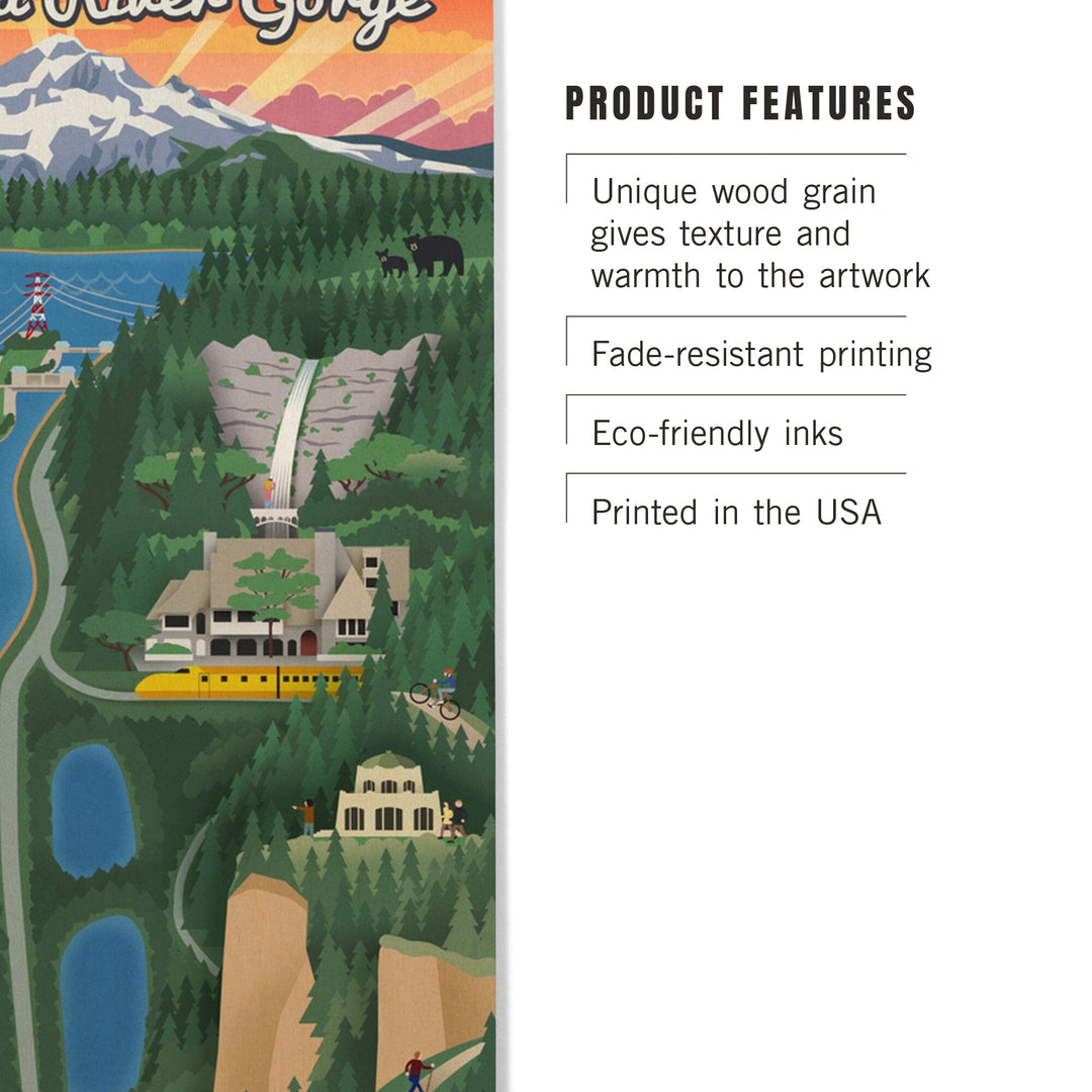 Columbia River Gorge, Oregon, Retro Scene, Lantern Press Poster, Wood Signs and Postcards - Lantern Press