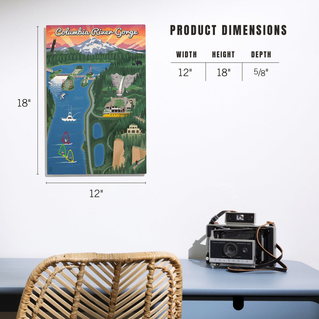 Columbia River Gorge, Oregon, Retro Scene, Lantern Press Poster, Wood Signs and Postcards - Lantern Press