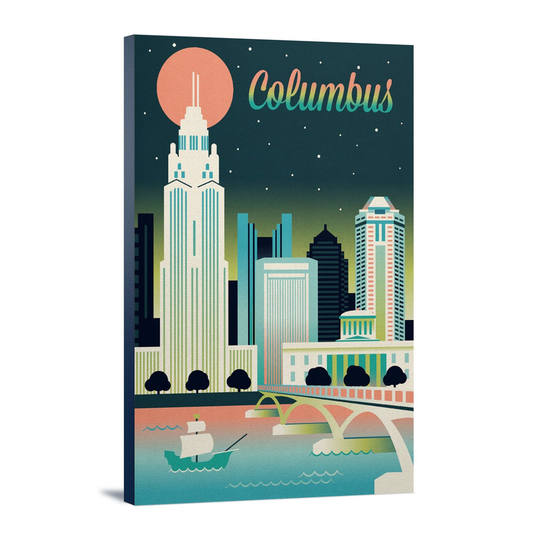 Columbus, Ohio, Retro Skyline Chromatic Series, Lantern Press Artwork, Stretched Canvas Canvas Lantern Press 