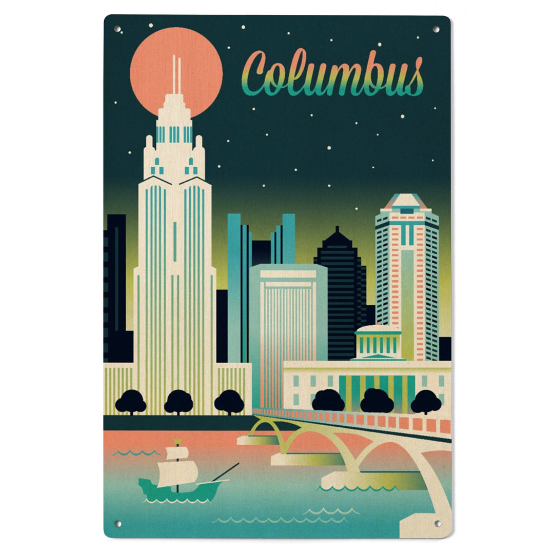 Columbus, Ohio, Retro Skyline Chromatic Series, Lantern Press Artwork, Wood Signs and Postcards Wood Lantern Press 