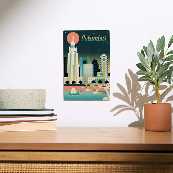 Columbus, Ohio, Retro Skyline Chromatic Series, Lantern Press Artwork, Wood Signs and Postcards Wood Lantern Press 