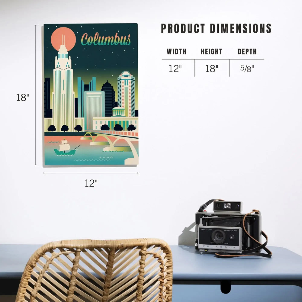 Columbus, Ohio, Retro Skyline Chromatic Series, Lantern Press Artwork, Wood Signs and Postcards - Lantern Press