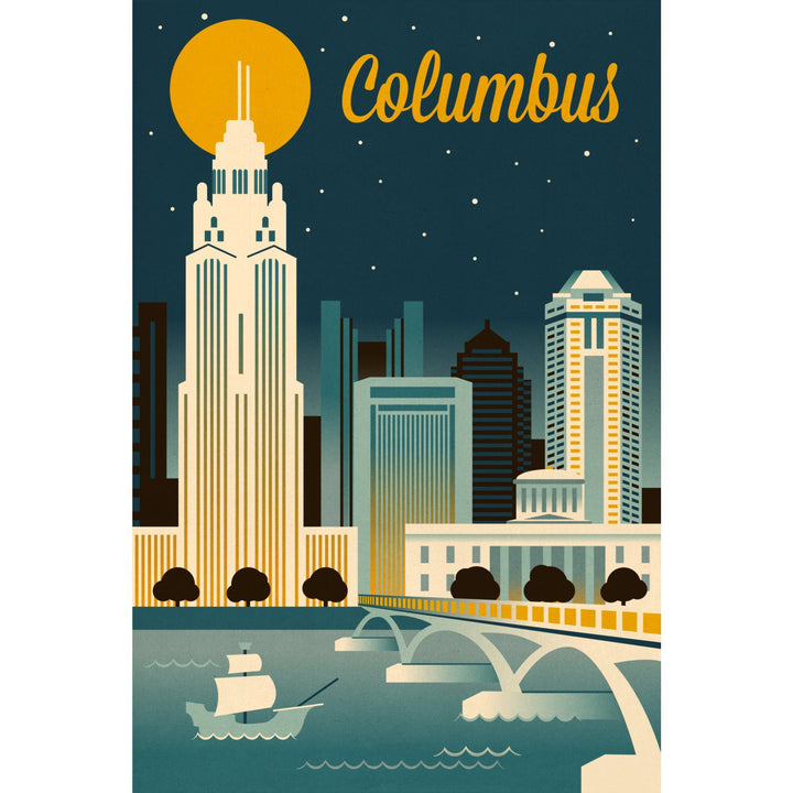 Columbus, Ohio, Retro Skyline Series, Lantern Press Artwork, Stretched Canvas Canvas Lantern Press 
