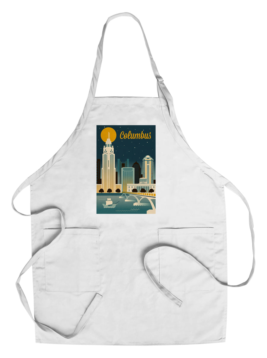Columbus, Ohio, Retro Skyline Series, Lantern Press Artwork, Towels and Aprons Kitchen Lantern Press Chef's Apron 