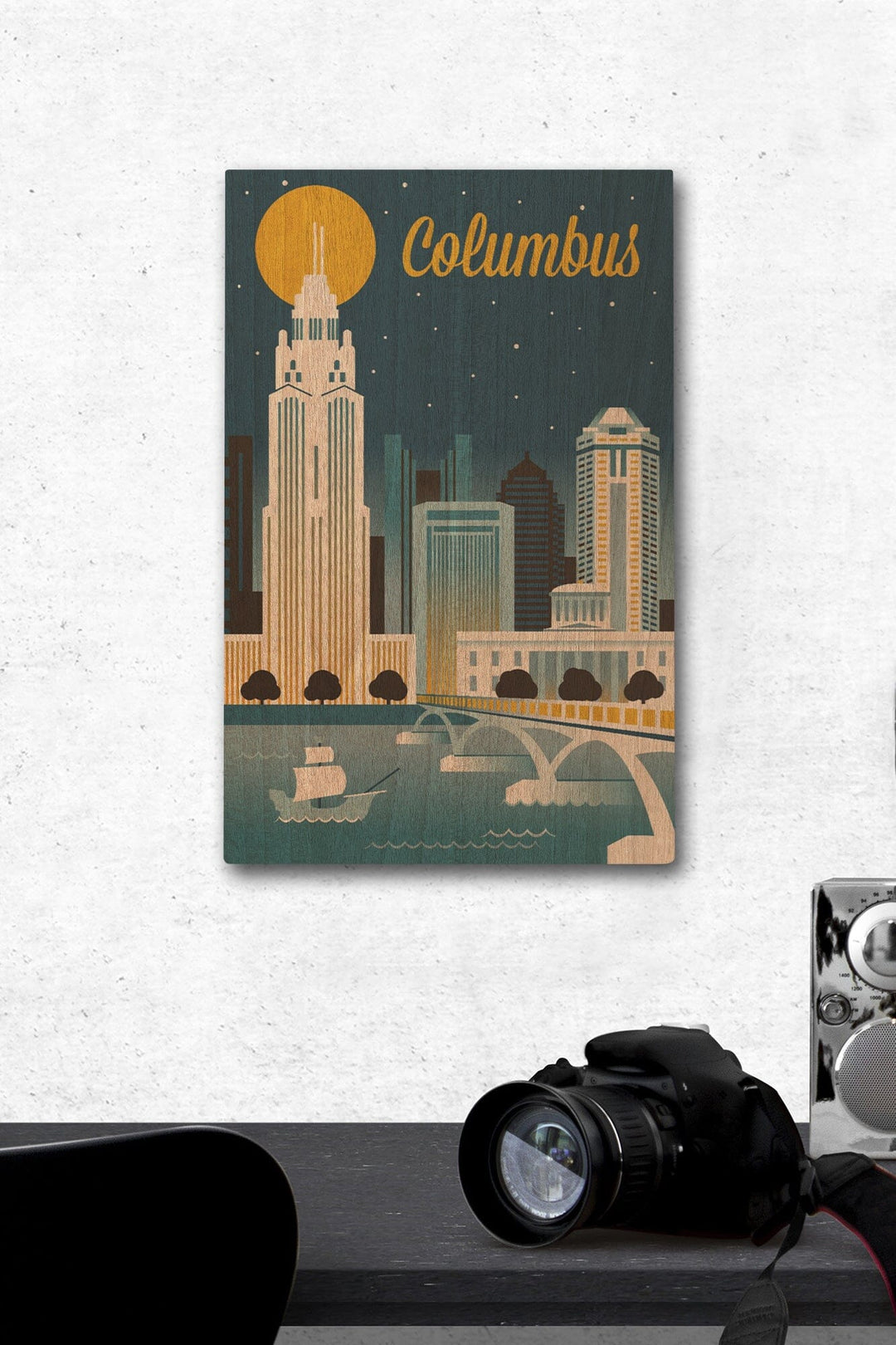 Columbus, Ohio, Retro Skyline Series, Lantern Press Artwork, Wood Signs and Postcards Wood Lantern Press 12 x 18 Wood Gallery Print 