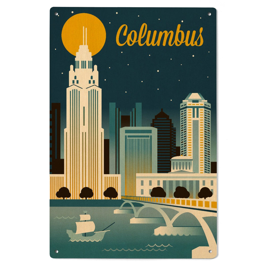 Columbus, Ohio, Retro Skyline Series, Lantern Press Artwork, Wood Signs and Postcards Wood Lantern Press 