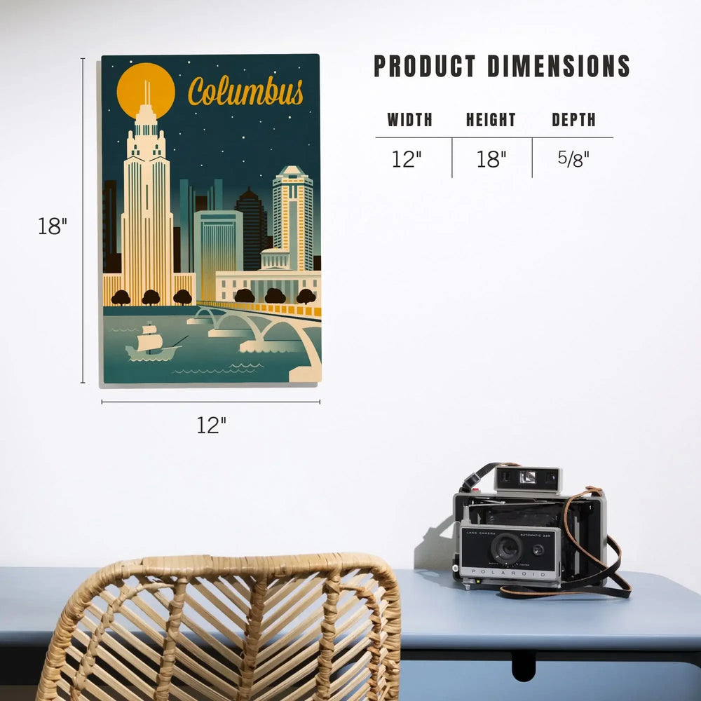 Columbus, Ohio, Retro Skyline Series, Lantern Press Artwork, Wood Signs and Postcards - Lantern Press