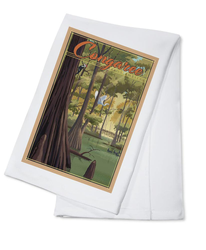 Congaree National Park, South Carolina, Lithograph National Park Series, Lantern Press Artwork, Towels and Aprons Kitchen Lantern Press Cotton Towel 