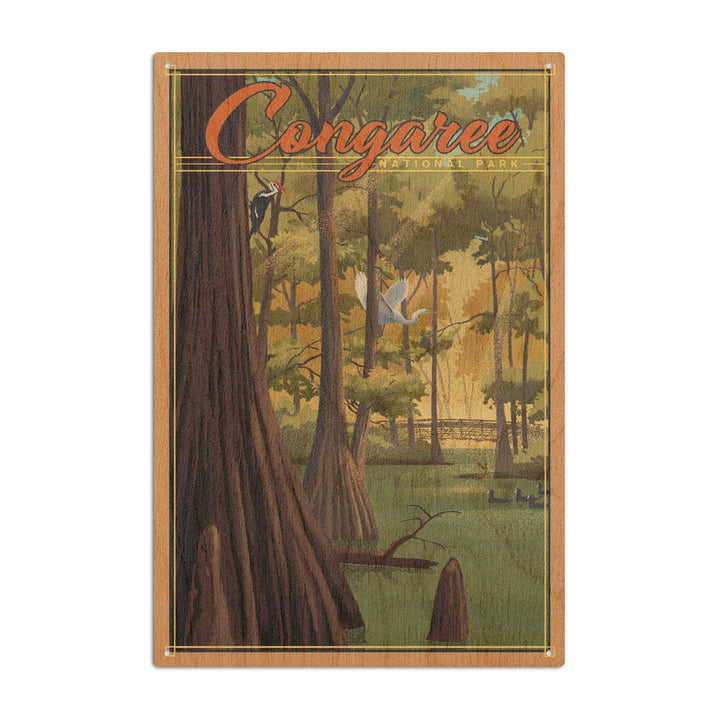 Congaree National Park, South Carolina, Lithograph National Park Series, Lantern Press Artwork, Wood Signs and Postcards Wood Lantern Press 10 x 15 Wood Sign 