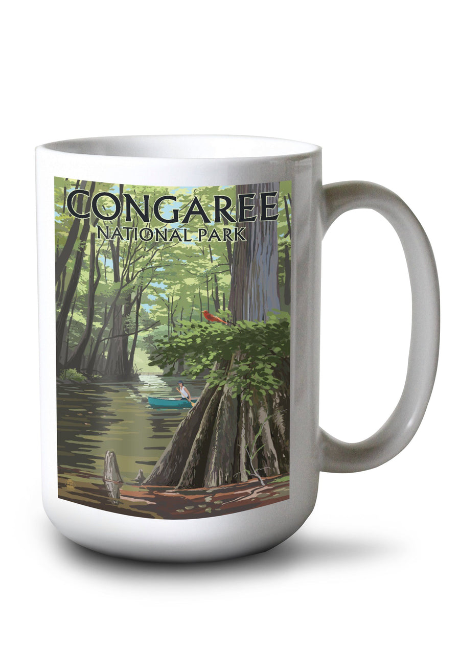 Congaree National Park, South Carolina, River View, Painterly Series, Lantern Press Artwork, Ceramic Mug Lifestyle-Mug Lantern Press 