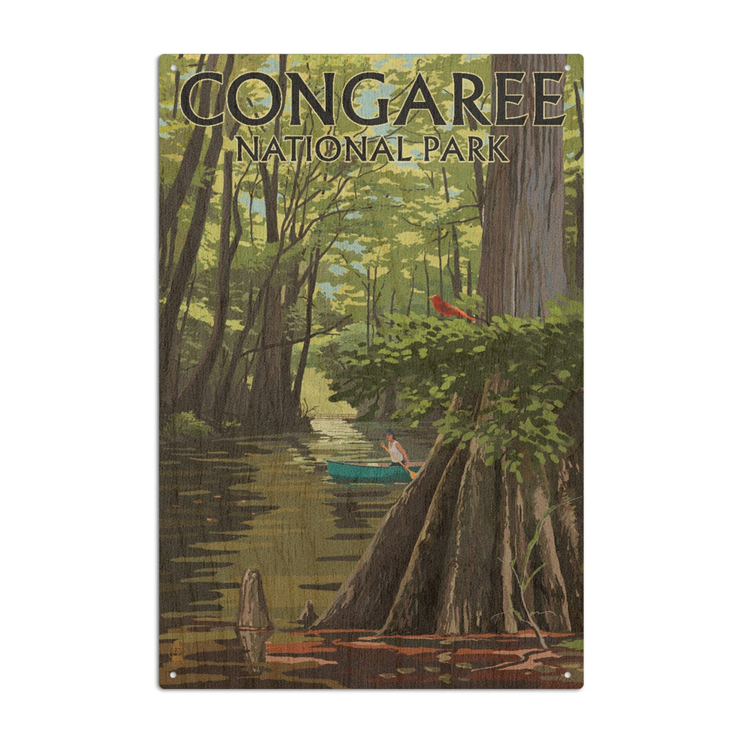 Congaree National Park, South Carolina, River View, Painterly Series, Lantern Press Artwork, Wood Signs and Postcards Wood Lantern Press 6x9 Wood Sign 