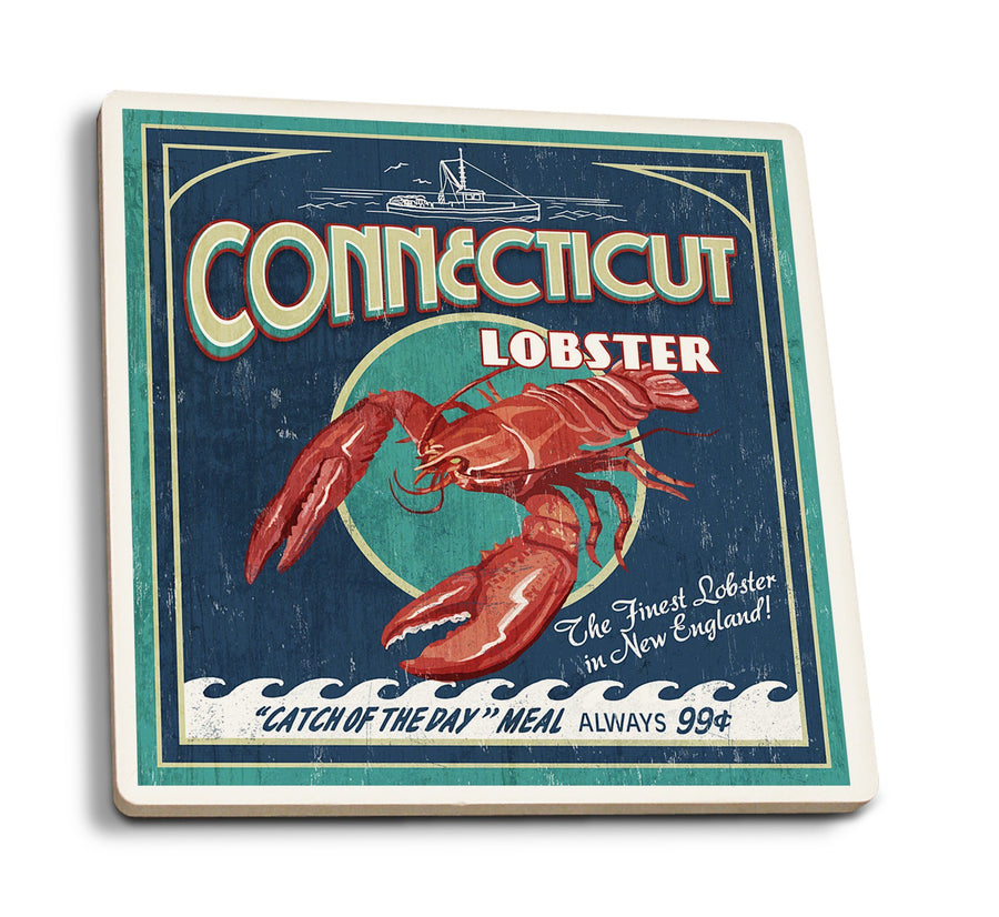 Connecticut, Lobster Shack Vintage Sign, Lantern Press Artwork, Coaster Set Coasters Lantern Press 