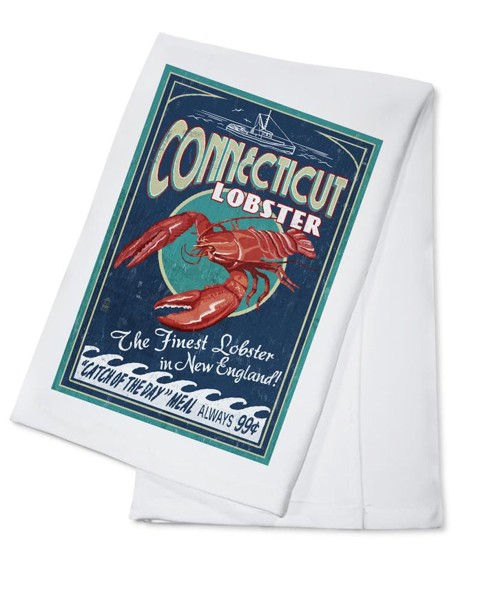 Connecticut, Lobster Shack Vintage Sign, Lantern Press Artwork, Towels and Aprons Kitchen Lantern Press Cotton Towel 