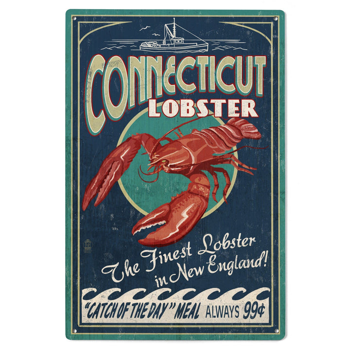 Connecticut, Lobster Shack Vintage Sign, Lantern Press Artwork, Wood Signs and Postcards Wood Lantern Press 