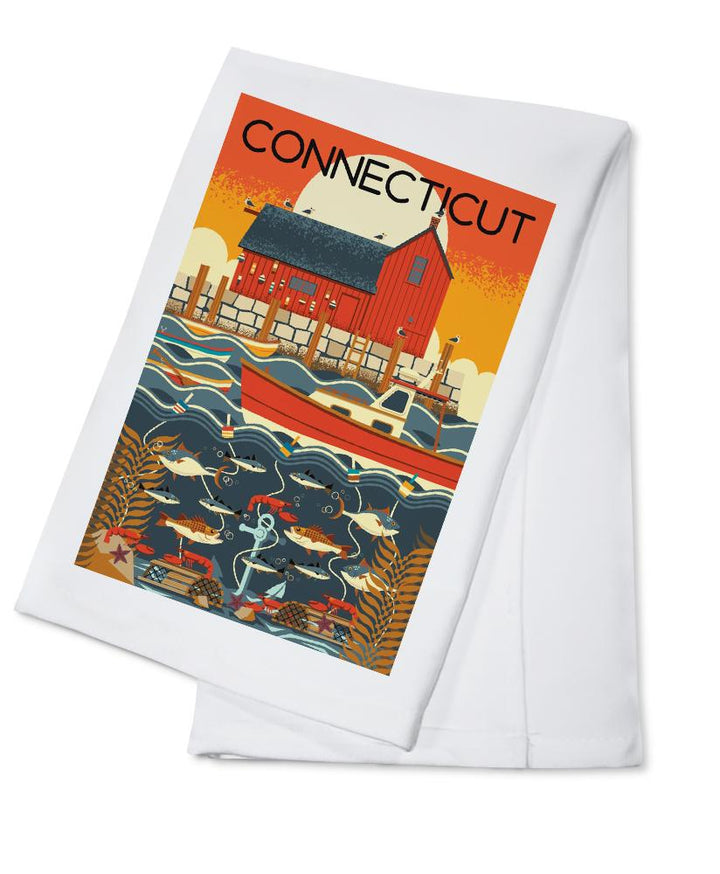 Connecticut, Nautical Geometric, Lantern Press Artwork, Towels and Aprons Kitchen Lantern Press Cotton Towel 