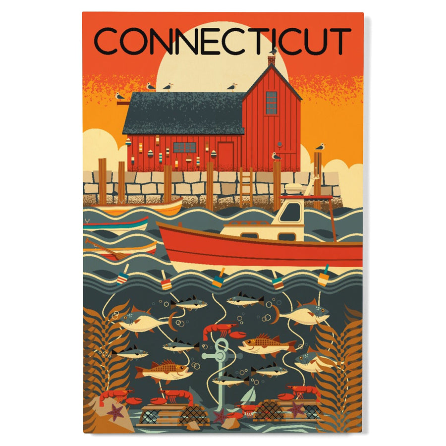 Connecticut, Nautical Geometric, Lantern Press Artwork, Wood Signs and Postcards Wood Lantern Press 